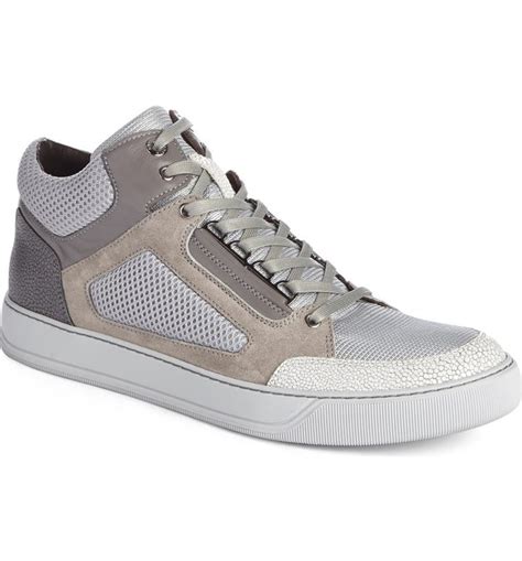 lanvin mid top sneaker in metallic fabric mesh|L.